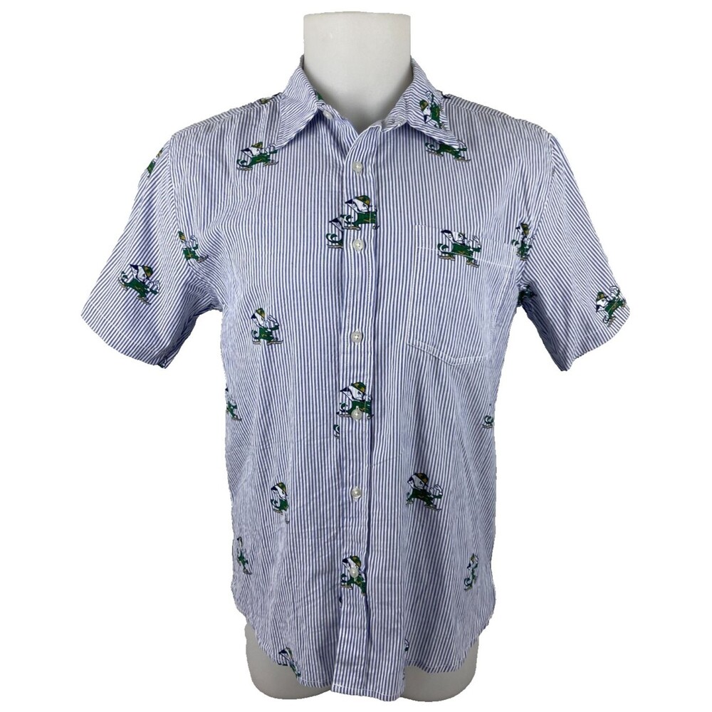 Wes & Willy Men Small Seersucker Shirt Notre Dame Fighting Irish Leprechaun NWT